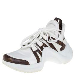 Louis Vuitton White/Brown Leather And Monogram Canvas Archlight Sneakers Size 37