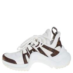 Louis Vuitton White/Brown Leather And Monogram Canvas Archlight Sneakers Size 37