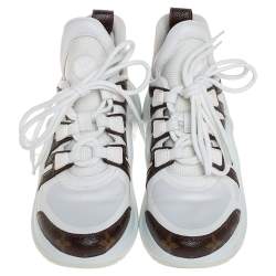 Louis Vuitton White/Brown Leather And Monogram Canvas Archlight Sneakers Size 37