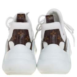 Louis Vuitton White/Brown Leather And Monogram Canvas Archlight Sneakers Size 37