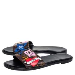 Pre Owned Louis Vuitton Brown/Beige Monogram Canvas Heart Flat Slides Size 36