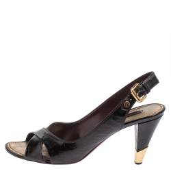 مملوكة مسبقًا صندل لوي فيتون فتحة كعب جلد لامع أسود مونوغرامي مقاس 37