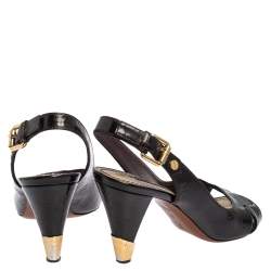 مملوكة مسبقًا صندل لوي فيتون فتحة كعب جلد لامع أسود مونوغرامي مقاس 37