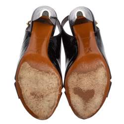 مملوكة مسبقًا صندل لوي فيتون فتحة كعب جلد لامع أسود مونوغرامي مقاس 37