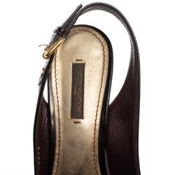 مملوكة مسبقًا صندل لوي فيتون ف تحة كعب جلد لامع أسود مونوغرامي مقاس 37