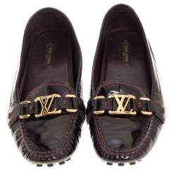 Pre Owned Louis Vuitton Burgundy Patent Leather Oxford Loafers Size 37.5