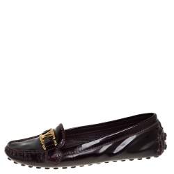 Pre Owned Louis Vuitton Burgundy Patent Leather Oxford Loafers Size 37.5
