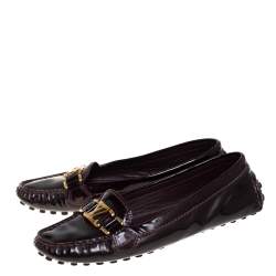 Pre Owned Louis Vuitton Burgundy Patent Leather Oxford Loafers Size 37.5