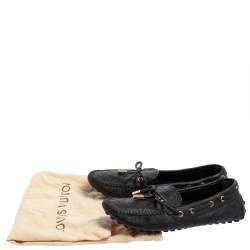 Pre Owned Louis Vuitton Black Monogram Empreinte Leather Gloria Slip On Loafers Size 34.5