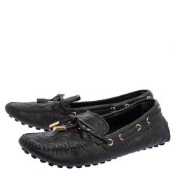 Pre Owned Louis Vuitton Black Monogram Empreinte Leather Gloria Slip On Loafers Size 34.5