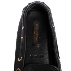 Pre Owned Louis Vuitton Black Monogram Empreinte Leather Gloria Slip On Loafers Size 34.5