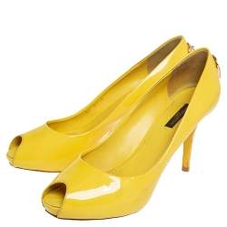 مملوكة مسبقًا Louis Vuitton Yellow Patent Leather Oh Really! Peep Toe Pumps Size 38