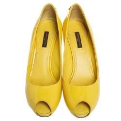 مملوكة مسبقًا Louis Vuitton Yellow Patent Leather Oh Really! Peep Toe Pumps Size 38