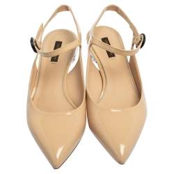 مملوكة مسبقًا صندل لوي فيتون جلد بيج لامع كعب شفاف بحزام للكاحل مقاس 39.5