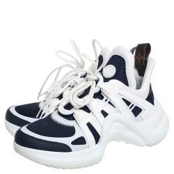 Louis Vuitton Navy Blue/White Mesh And Leather Archlight Low Top Sneakers Size 38