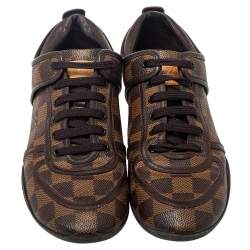 مملوكة مسبقًا حذاء رياضي لوي فيتون كانفاس دامييه إيبين وجلد عنق منخفض مقاس 37.5