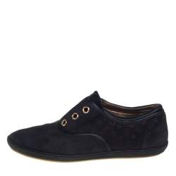 Pre Owned Louis Vuitton Black Nubuck Monogram Low Top Sneakers Size 39