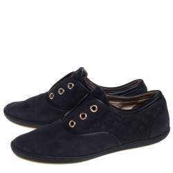 Pre Owned Louis Vuitton Black Nubuck Monogram Low Top Sneakers Size 39