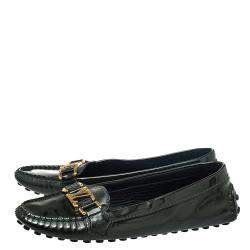 مملوكة مسبقًا حذاء لوفرز أوكسفورد لوي فيتون جلد لامع أخضر داكن مقاس 37