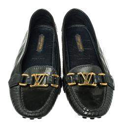 مملوكة مسبقًا حذاء لوفرز أوكسفورد لوي فيتون جلد لامع أخضر داكن مقاس 37