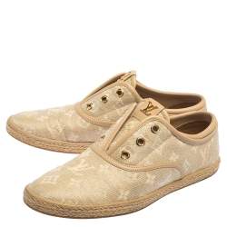 مملوكة مسبقًا Louis Vuitton Beige Monogram Canvas and Raffia Popincourt Espadrille Sneakers Size 38.5