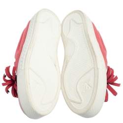 Pre Owned Louis Vuitton Coral Red Canvas and Monogram Canvas Tassel Destination Slip On Sneakers Size 36.5