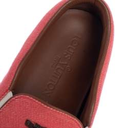 Pre Owned Louis Vuitton Coral Red Canvas and Monogram Canvas Tassel Destination Slip On Sneakers Size 36.5