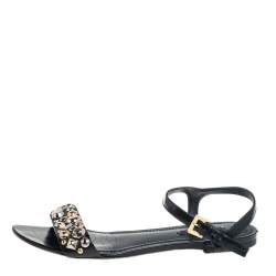 LOUIS VUITTON Studded Sandals Shoes Womens Size 41 Black Leather Ankle  Strap