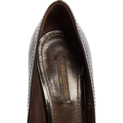 مملوكة مسبقًا حذاء كعب عالي لوي فيتون مقدمة مفتوحة نعل سميك كانفاس ميني لين و جلد لامع أسود مقاس 37.5