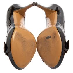 مملوكة مسبقًا حذاء كعب عالي لوي فيتون مقدمة مفتوحة نعل سميك كانفاس ميني لين و جلد لامع أسود مقاس 37.5