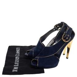 مملوكة مسبقًا Louis Vuitton Blue Suede Peep Toe Sandals Size 37.5