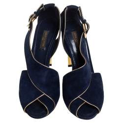 مملوكة مسبقًا Louis Vuitton Blue Suede Peep Toe Sandals Size 37.5