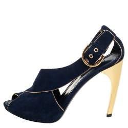 مملوكة مسبقًا Louis Vuitton Blue Suede Peep Toe Sandals Size 37.5