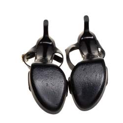 Pre Owned Louis Vuitton Black Leather Platform Ankle Strap Sandals Size 40