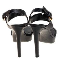 Pre Owned Louis Vuitton Black Leather Platform Ankle Strap Sandals Size 40