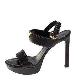Pre Owned Louis Vuitton Black Leather Platform Ankle Strap Sandals Size 40