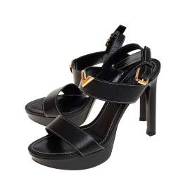 Pre Owned Louis Vuitton Black Leather Platform Ankle Strap Sandals Size 40