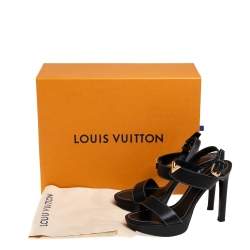 Pre Owned Louis Vuitton Black Leather Platform Ankle Strap Sandals Size 40