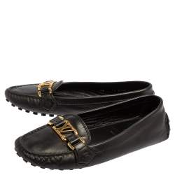 Pre Owned Louis Vuitton Black Leather Oxford Slip On Loafers Size 39