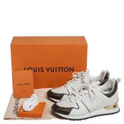 Pre Owned Louis Vuitton White/Brown Monogram Canvas And Mesh Reverse Run Away Sneakers Size 36