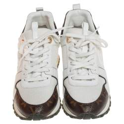 Pre Owned Louis Vuitton White/Brown Monogram Canvas And Mesh Reverse Run Away Sneakers Size 36