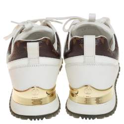 Pre Owned Louis Vuitton White/Brown Monogram Canvas And Mesh Reverse Run Away Sneakers Size 36