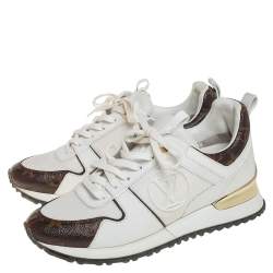 Pre Owned Louis Vuitton White/Brown Monogram Canvas And Mesh Reverse Run Away Sneakers Size 36