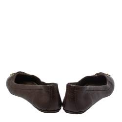 مملوكة مسبقًا حذاء فلات باليه لوي فيتون فيونكة مزخرف جلد بني مقاس 38