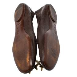 مملوكة مسبقًا حذاء فلات باليه لوي فيتون فيونكة مزخرف جلد بني مقاس 38