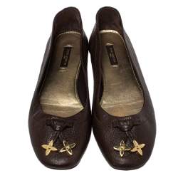 مملوكة مسبقًا حذاء فلات باليه لوي فيتون فيونكة مزخرف جلد بني مقاس 38