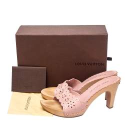 مملوكة مسبقًا Louis Vuitton Pink Laser Cut Leather Slide Sandals Size 39