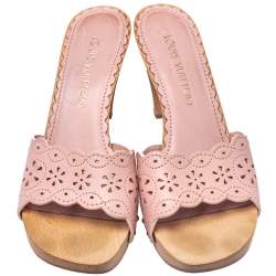 مملوكة مسبقًا Louis Vuitton Pink Laser Cut Leather Slide Sandals Size 39