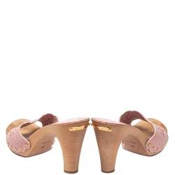 مملوكة مسبقًا Louis Vuitton Pink Laser Cut Leather Slide Sandals Size 39