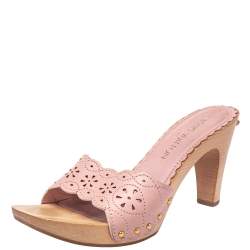 مملوكة مسبقًا Louis Vuitton Pink Laser Cut Leather Slide Sandals Size 39